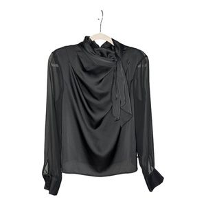 Zara High-Collar Chiffon Blouse with Delicate Bow